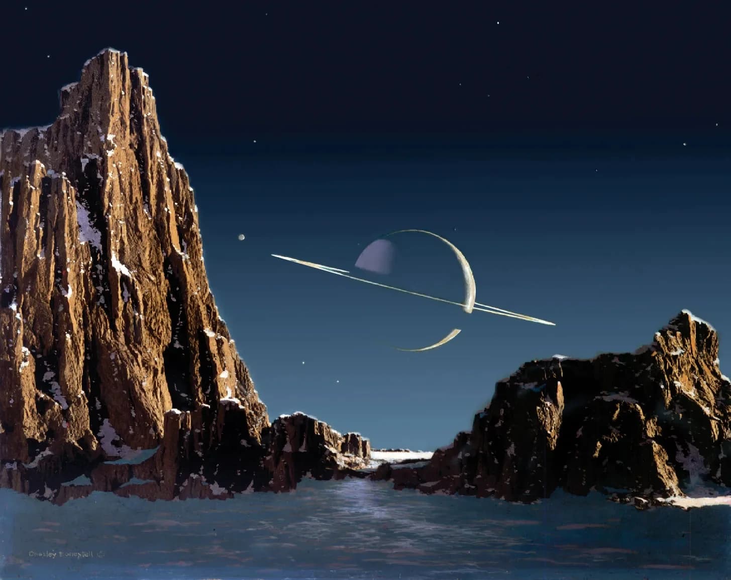 "Saturn as Seen from Titan" by Chesley Bonestell - Sci-Fi Art