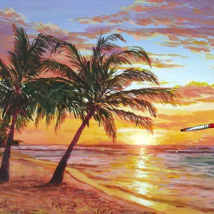 Acrylic Painting of a Beach Sunset 697 × 697