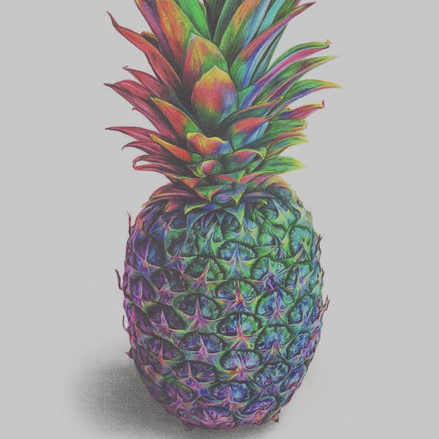 Painting of a Colorful Pineapple 633 × 633