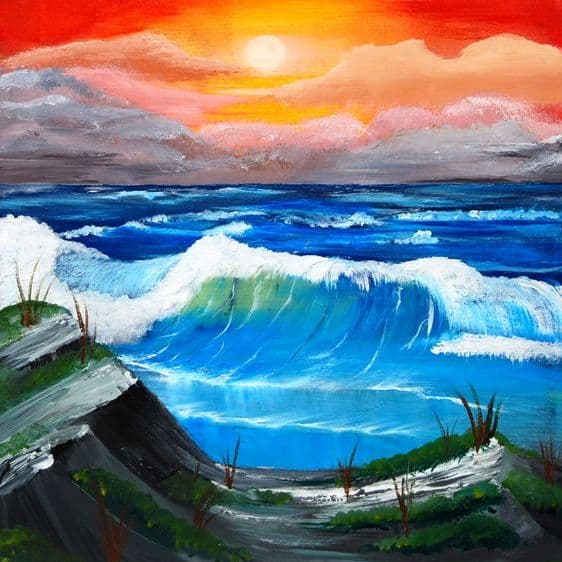 Abstract Seascape with Acrylics 562 × 562